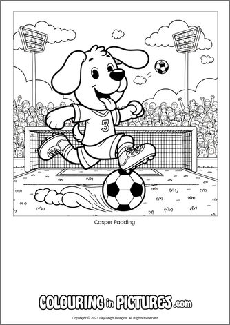 Free printable dog colouring in picture of Casper Padding
