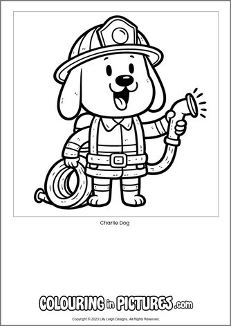 Free printable dog colouring in picture of Charlie Dog