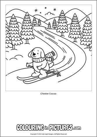 Free printable dog colouring in picture of Chester Cocoa