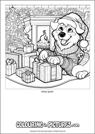 Free printable dog colouring in picture of Daisy Spark
