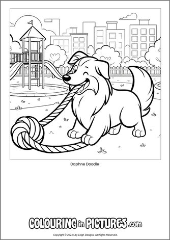 Free printable dog colouring in picture of Daphne Doodle