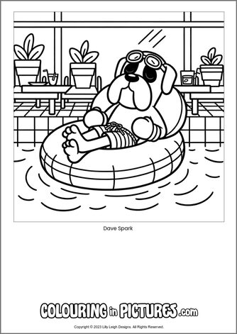 Free printable dog colouring in picture of Dave Spark