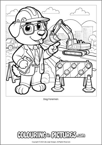 Free printable dog colouring in picture of Dog Foreman