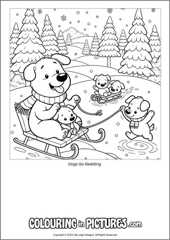 Free printable dog colouring in picture of Dogs Go Sledding
