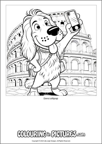 Free printable dog colouring in picture of Dora Lollipop