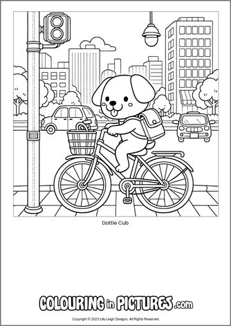Free printable dog colouring in picture of Dottie Cub