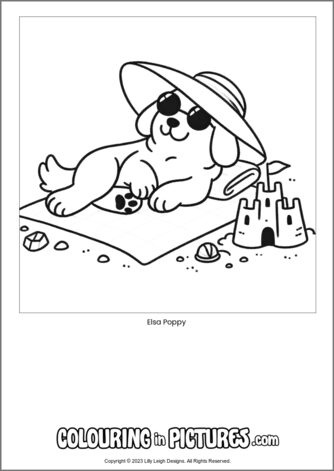 Free printable dog colouring in picture of Elsa Poppy