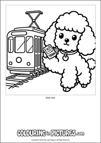 Free printable dog colouring in picture of Elsa Ted