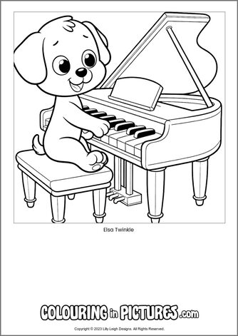 Free printable dog colouring in picture of Elsa Twinkle