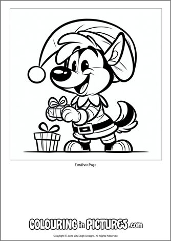 Free printable dog colouring in picture of Festive Pup