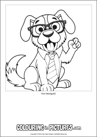 Free printable dog colouring in picture of Finn Marigold