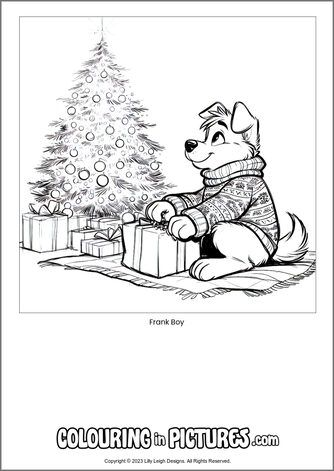 Free printable dog colouring in picture of Frank Boy