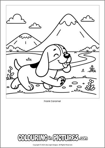 Free printable dog colouring in picture of Frank Caramel