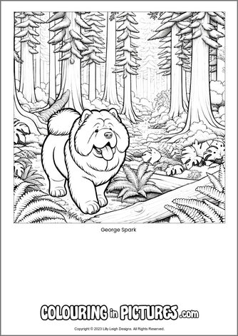 Free printable dog colouring in picture of George Spark