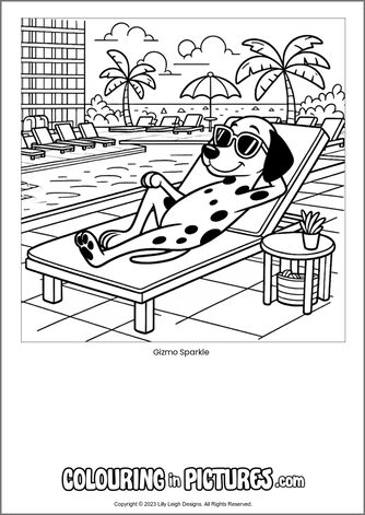 Free printable dog colouring in picture of Gizmo Sparkle