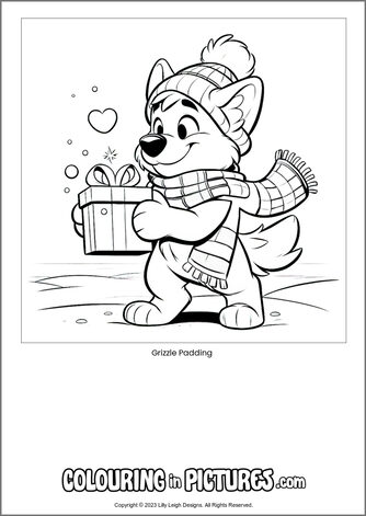Free printable dog colouring in picture of Grizzle Padding