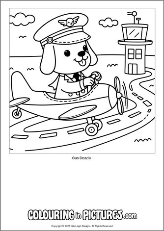 Free printable dog colouring in picture of Gus Dazzle