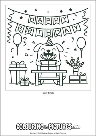 Free printable dog colouring in picture of Harry Tinker