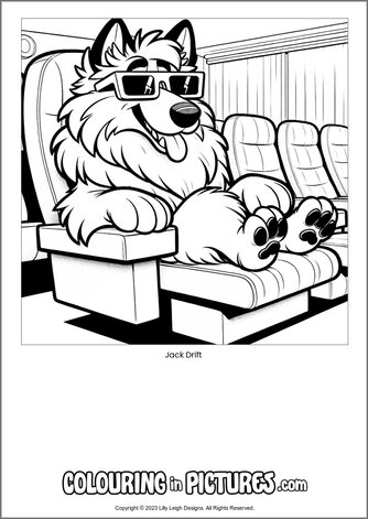 Free printable dog colouring in picture of Jack Drift