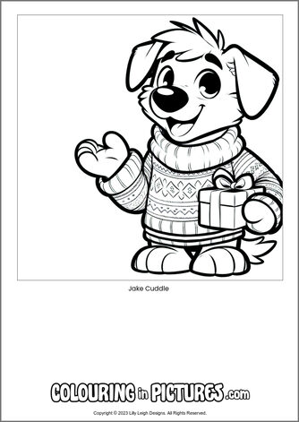 Free printable dog colouring in picture of Jake Cuddle