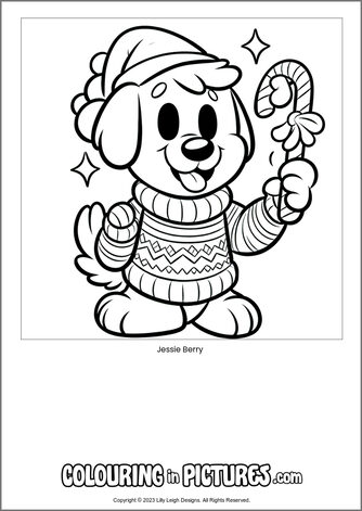 Free printable dog colouring in picture of Jessie Berry