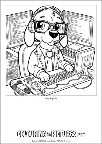 Free printable dog colouring in picture of Joey Ripple