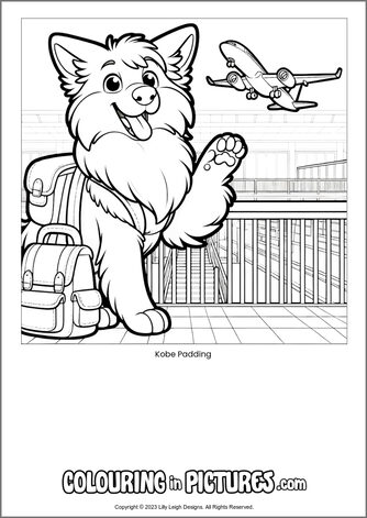 Free printable dog colouring in picture of Kobe Padding