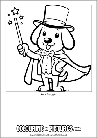 Free printable dog colouring in picture of Kobe Snuggle