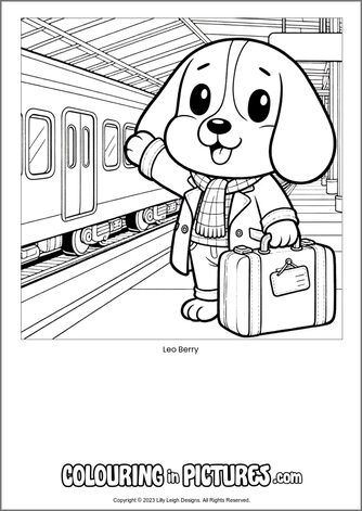 Free printable dog colouring in picture of Leo Berry