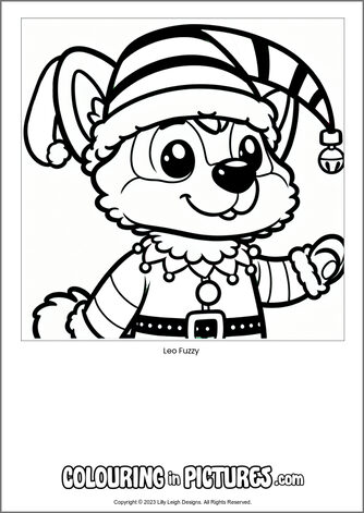 Free printable dog colouring in picture of Leo Fuzzy