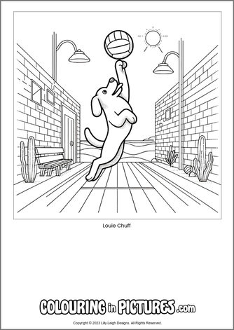 Free printable dog colouring in picture of Louie Chuff