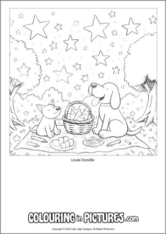 Free printable dog colouring in picture of Louie Doodle