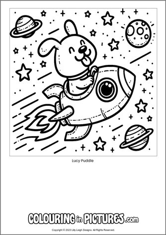 Free printable dog colouring in picture of Lucy Puddle