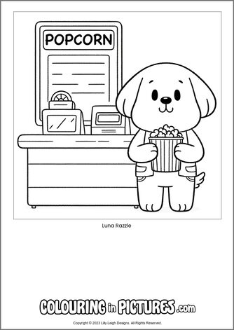 Free printable dog colouring in picture of Luna Razzle