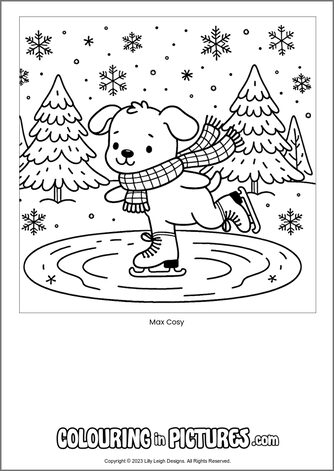 Free printable dog colouring in picture of Max Cosy