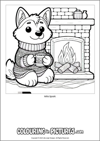 Free printable dog colouring in picture of Mila Spark