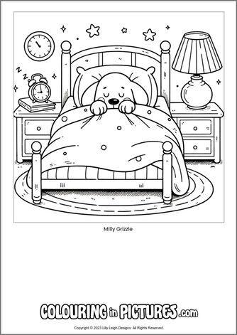 Free printable dog colouring in picture of Milly Grizzle