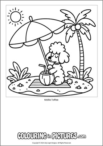 Free printable dog colouring in picture of Mollie Toffee
