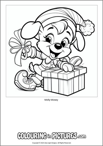 Free printable dog colouring in picture of Molly Mosey