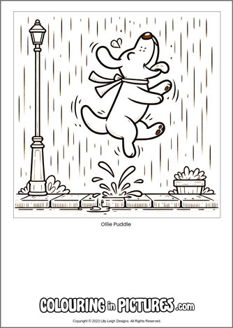 Free printable dog colouring in picture of Ollie Puddle