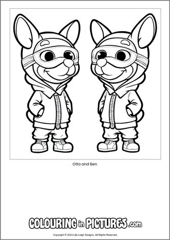 Free printable dog colouring in picture of Otto and Ben