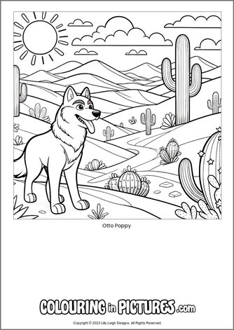Free printable dog colouring in picture of Otto Poppy