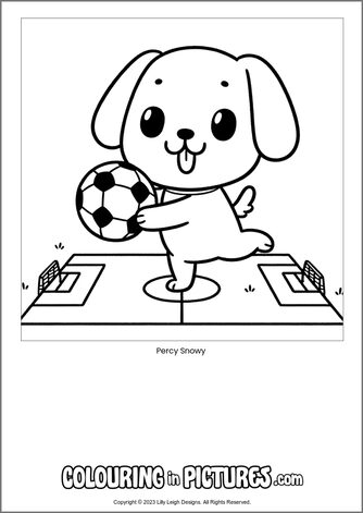 Free printable dog colouring in picture of Percy Snowy
