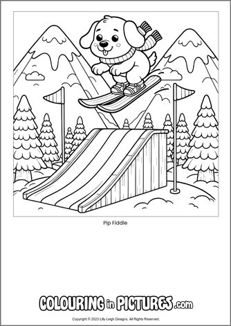 Free printable dog colouring in picture of Pip Fiddle