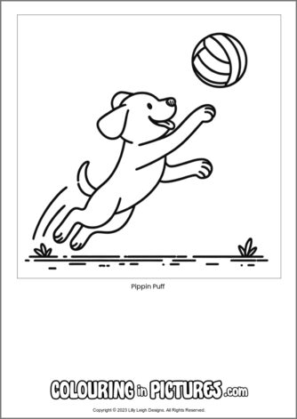 Free printable dog colouring in picture of Pippin Puff