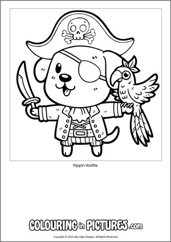 Free printable dog colouring in picture of Pippin Waffle