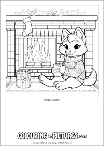 Free printable dog colouring in picture of Poppy Doodle