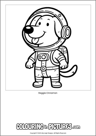 Free printable dog colouring in picture of Reggie Cinnamon
