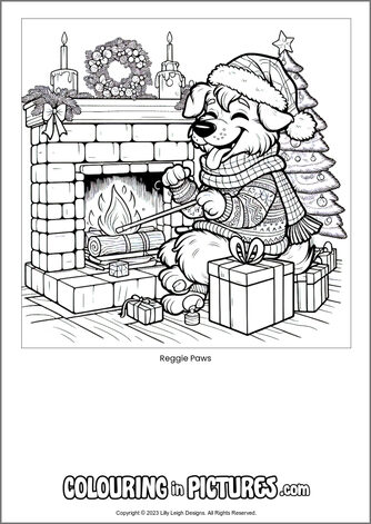 Free printable dog colouring in picture of Reggie Paws