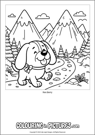 Free printable dog colouring in picture of Rex Berry
